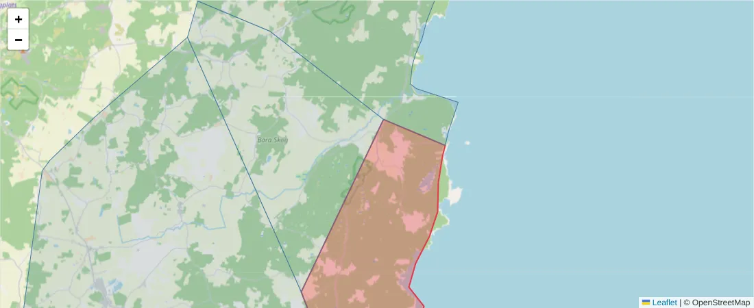 Karta över postnummerområdet  och angränsande postnummer i Sverige