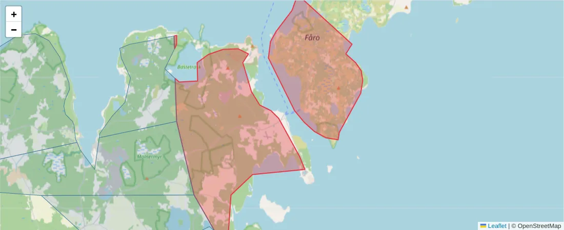 Karta över postnummerområdet  och angränsande postnummer i Sverige