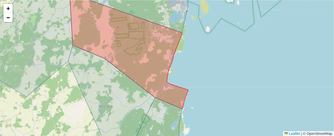 Karta över postnummerområdet  och angränsande postnummer i Sverige