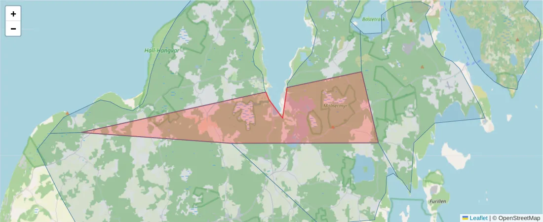 Karta över postnummerområdet  och angränsande postnummer i Sverige