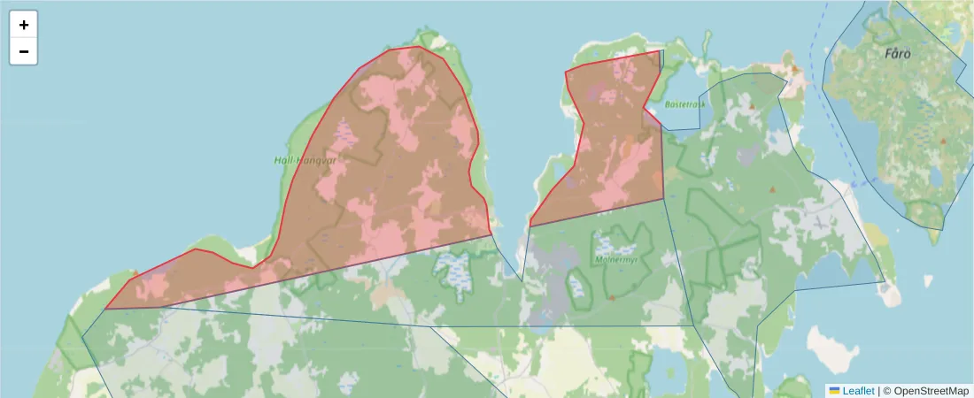 Karta över postnummerområdet  och angränsande postnummer i Sverige