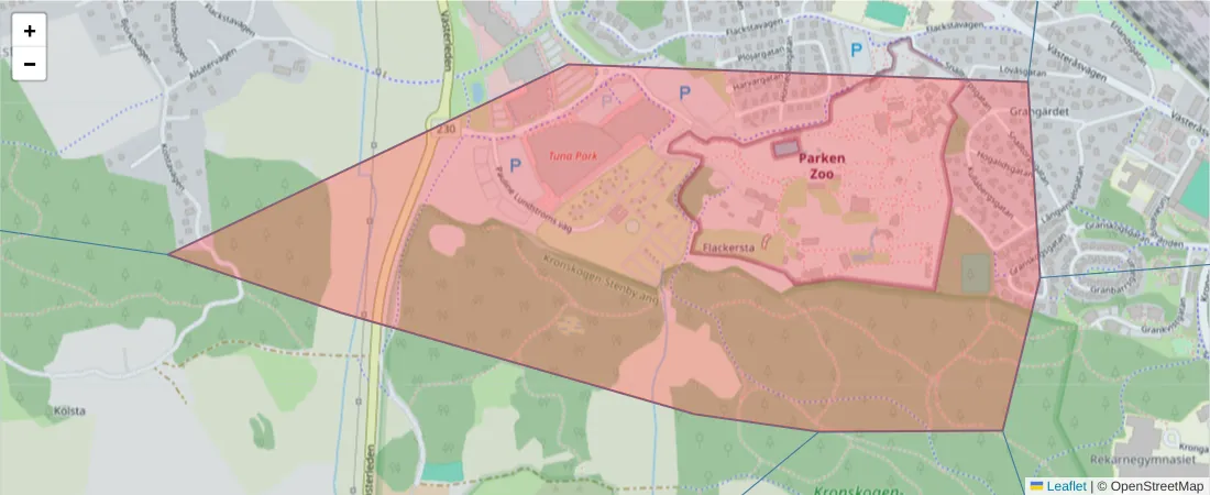 Karta över postnummerområdet  och angränsande postnummer i Sverige