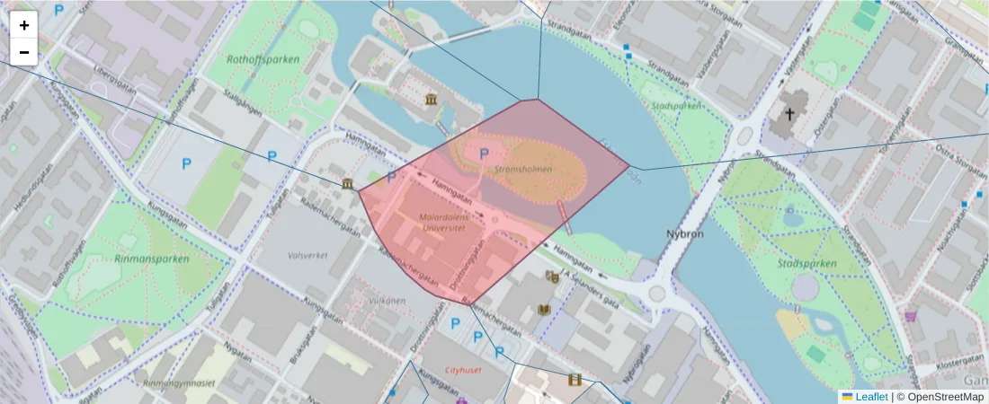 Karta över postnummerområdet  och angränsande postnummer i Sverige