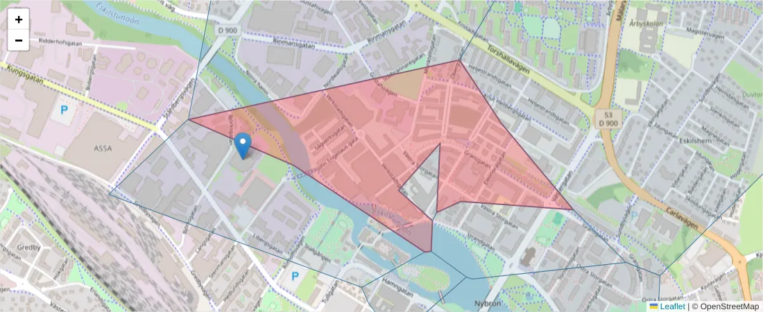 Karta över postnummerområdet  och angränsande postnummer i Sverige