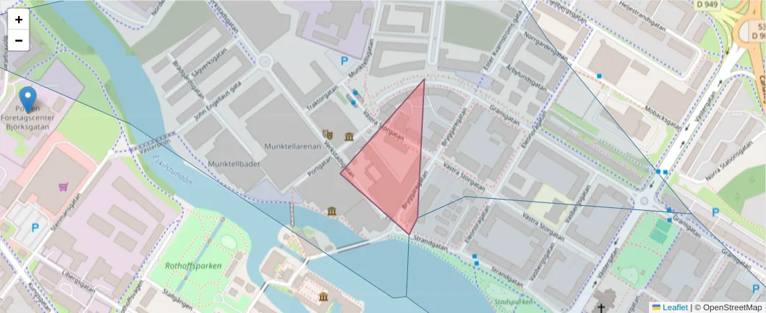 Karta över postnummerområdet  och angränsande postnummer i Sverige