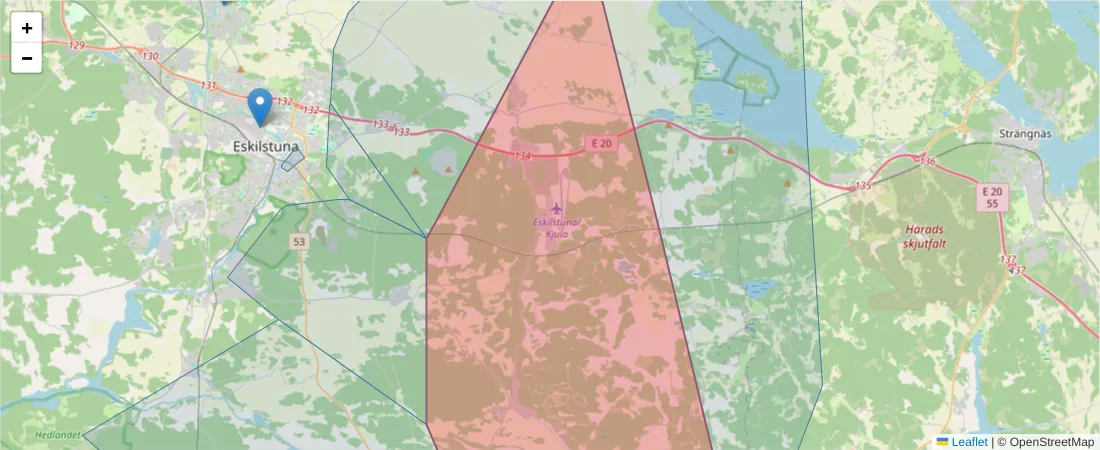 Karta över postnummerområdet  och angränsande postnummer i Sverige