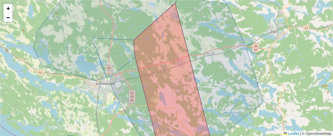 Karta över postnummerområdet  och angränsande postnummer i Sverige