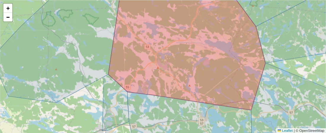 Karta över postnummerområdet  och angränsande postnummer i Sverige