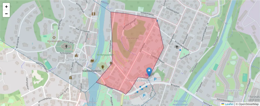 Karta över postnummerområdet  och angränsande postnummer i Sverige