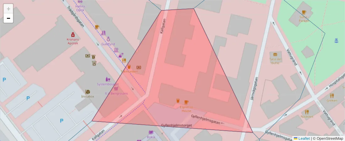 Karta över postnummerområdet  och angränsande postnummer i Sverige