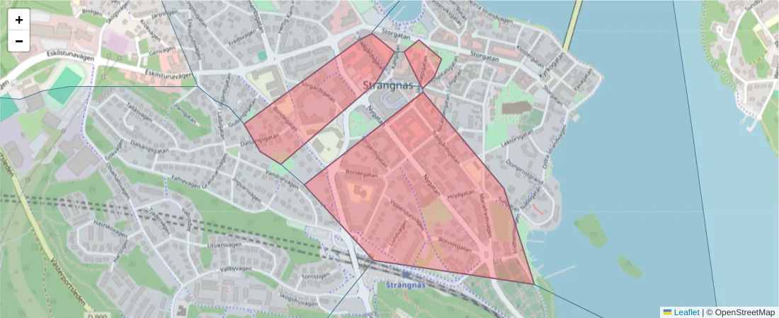 Karta över postnummerområdet  och angränsande postnummer i Sverige