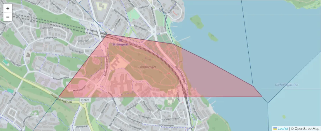 Karta över postnummerområdet  och angränsande postnummer i Sverige