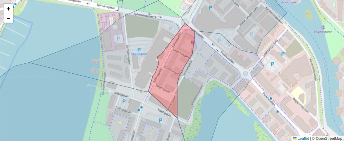 Karta över postnummerområdet  och angränsande postnummer i Sverige