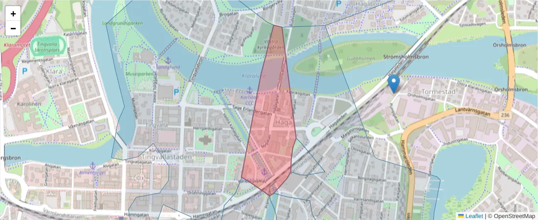 Karta över postnummerområdet  och angränsande postnummer i Sverige