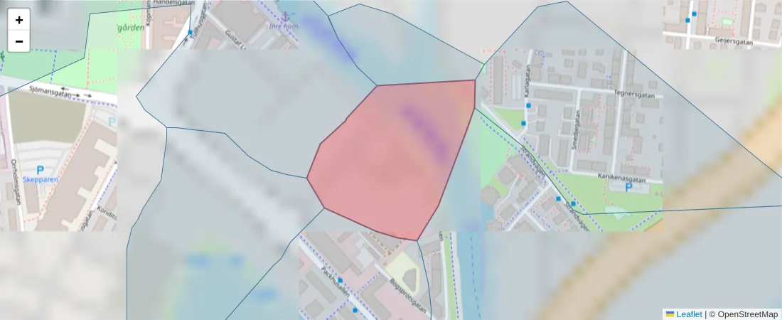 Karta över postnummerområdet  och angränsande postnummer i Sverige