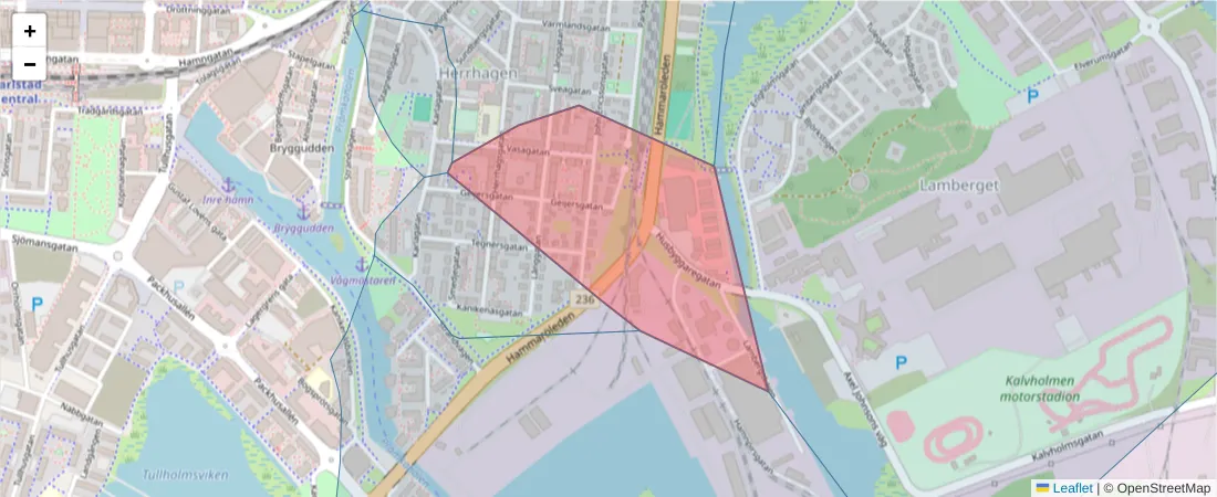 Karta över postnummerområdet  och angränsande postnummer i Sverige