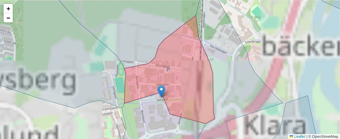 Karta över postnummerområdet  och angränsande postnummer i Sverige