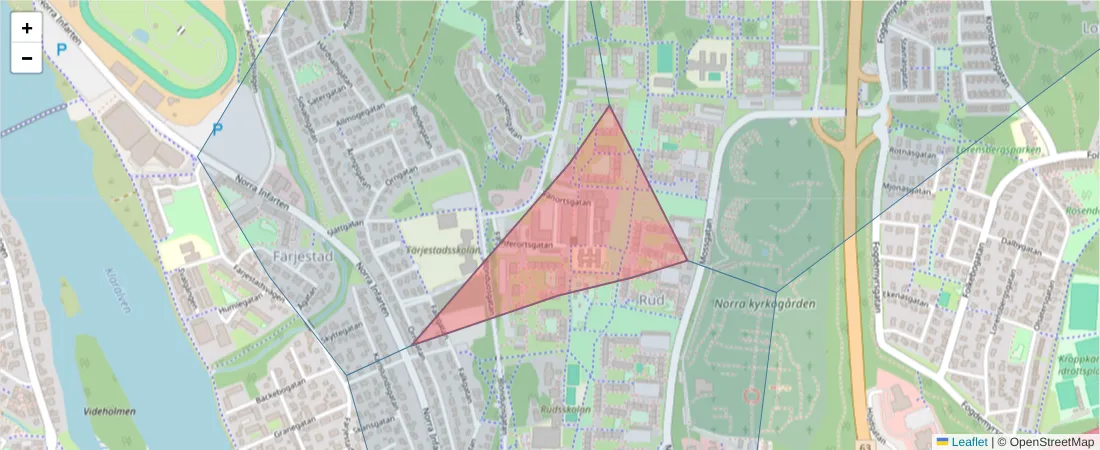 Karta över postnummerområdet  och angränsande postnummer i Sverige