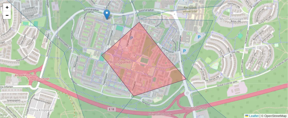 Karta över postnummerområdet  och angränsande postnummer i Sverige