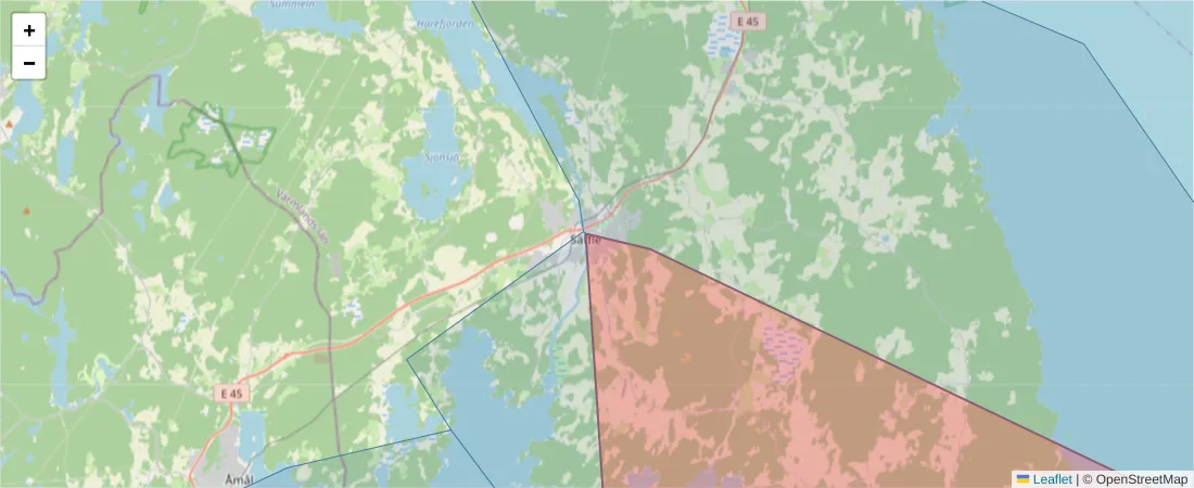 Karta över postnummerområdet  och angränsande postnummer i Sverige
