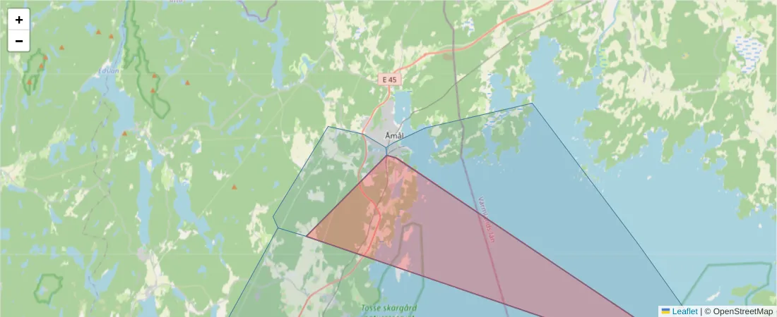 Karta över postnummerområdet  och angränsande postnummer i Sverige