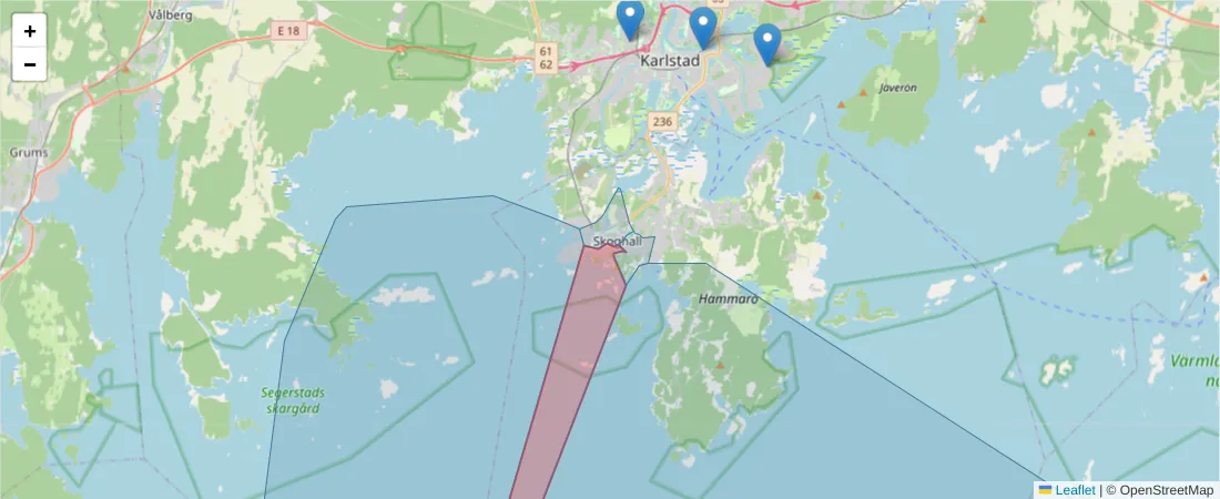 Karta över postnummerområdet  och angränsande postnummer i Sverige