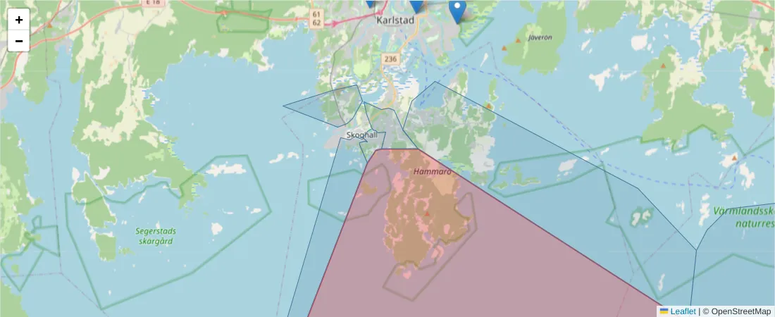 Karta över postnummerområdet  och angränsande postnummer i Sverige