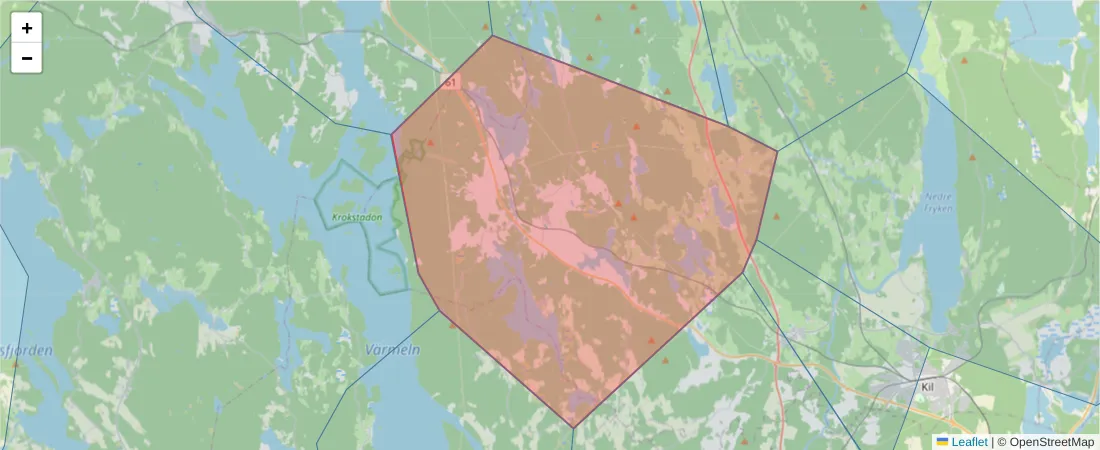 Karta över postnummerområdet  och angränsande postnummer i Sverige