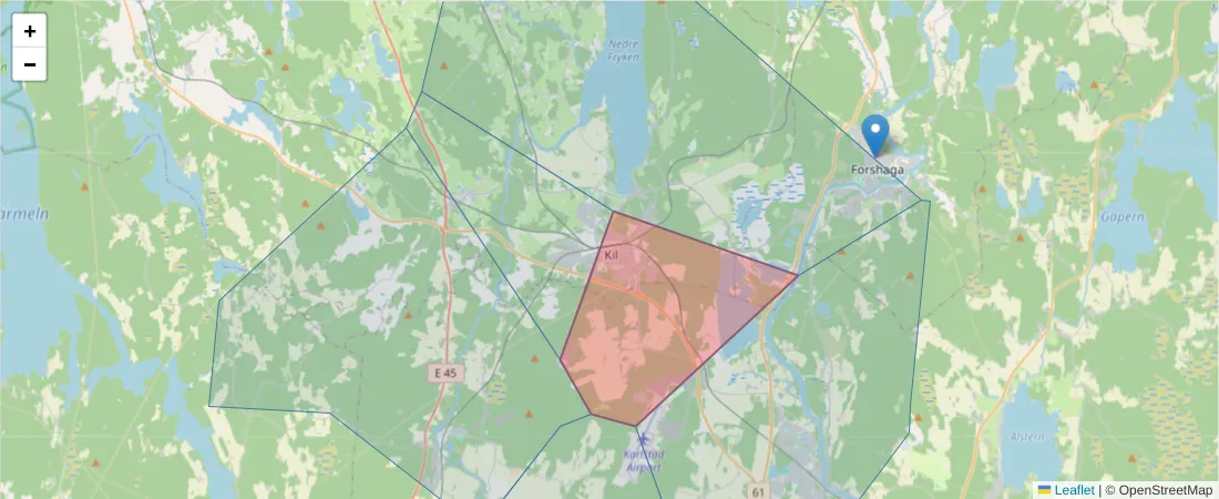 Karta över postnummerområdet  och angränsande postnummer i Sverige