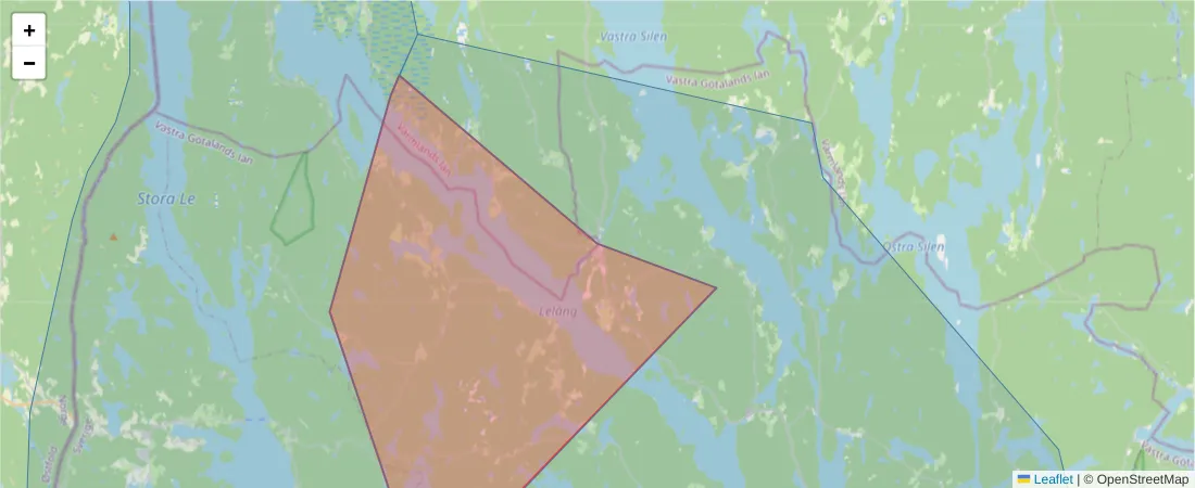 Karta över postnummerområdet  och angränsande postnummer i Sverige