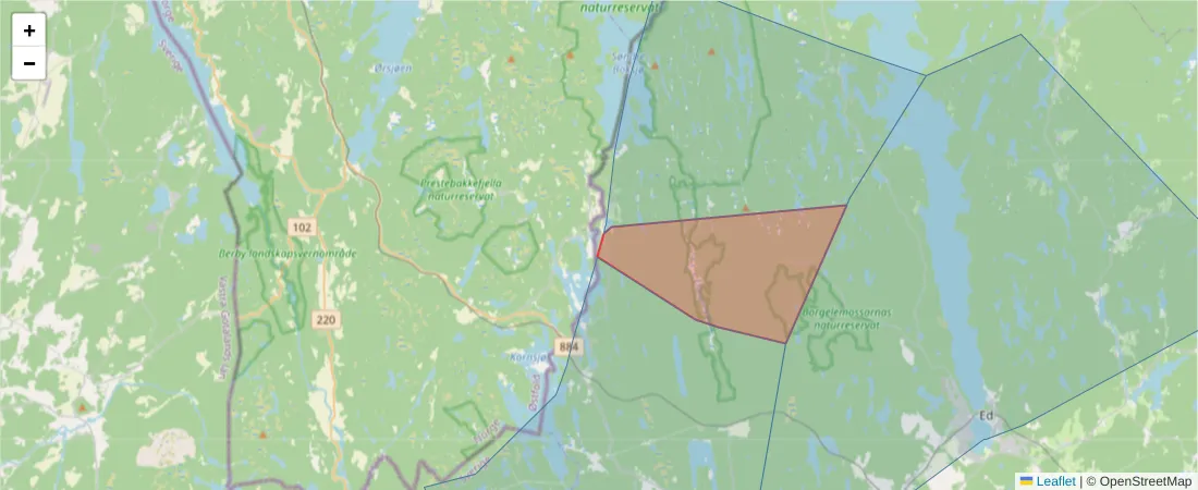 Karta över postnummerområdet  och angränsande postnummer i Sverige