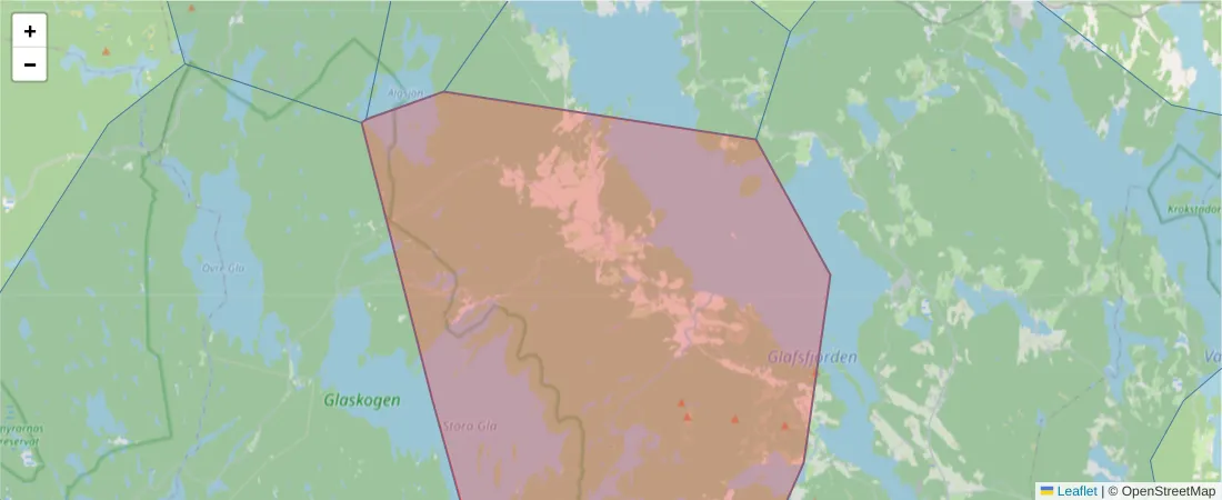 Karta över postnummerområdet  och angränsande postnummer i Sverige