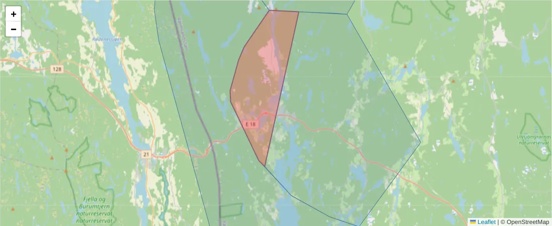 Karta över postnummerområdet  och angränsande postnummer i Sverige