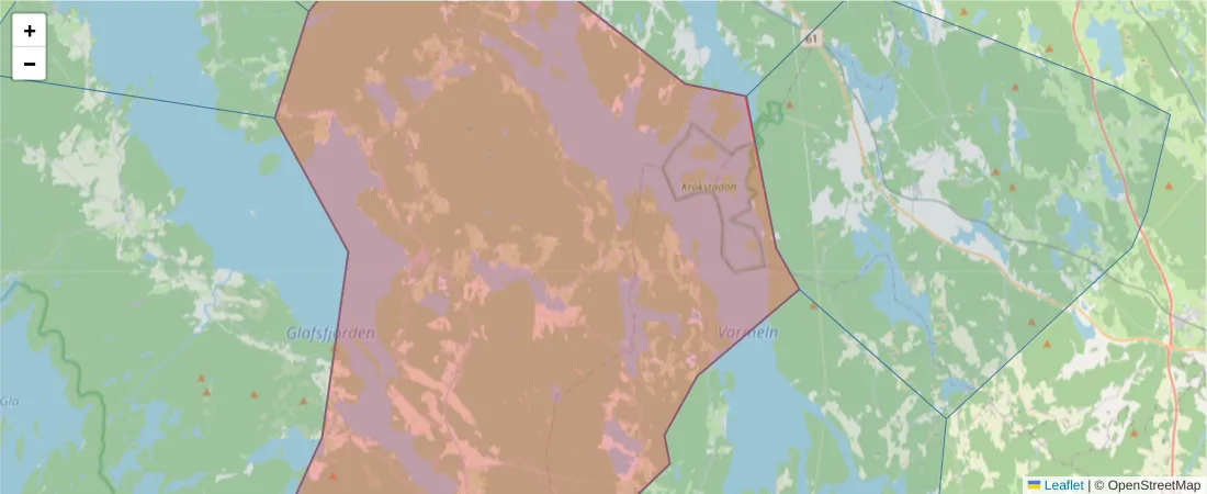 Karta över postnummerområdet  och angränsande postnummer i Sverige