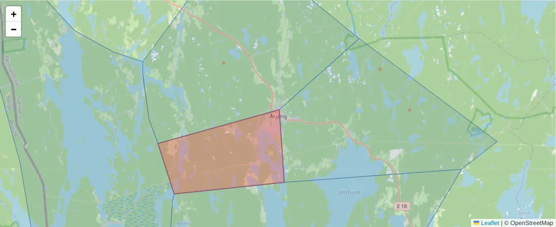 Karta över postnummerområdet  och angränsande postnummer i Sverige