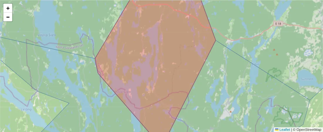 Karta över postnummerområdet  och angränsande postnummer i Sverige