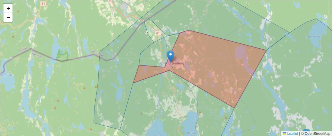 Karta över postnummerområdet  och angränsande postnummer i Sverige