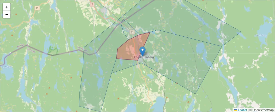 Karta över postnummerområdet  och angränsande postnummer i Sverige