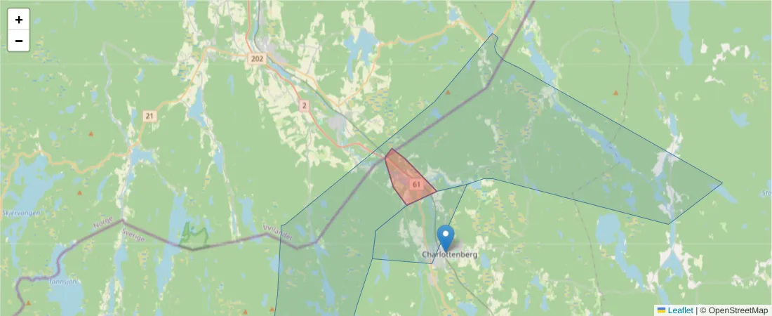 Karta över postnummerområdet  och angränsande postnummer i Sverige