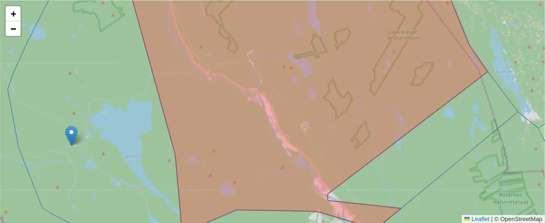 Karta över postnummerområdet  och angränsande postnummer i Sverige