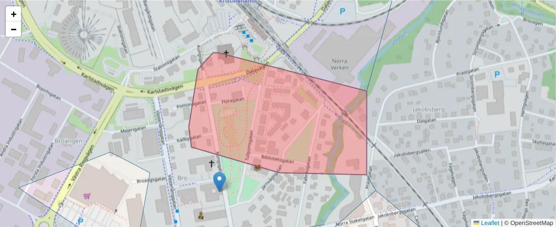 Karta över postnummerområdet  och angränsande postnummer i Sverige