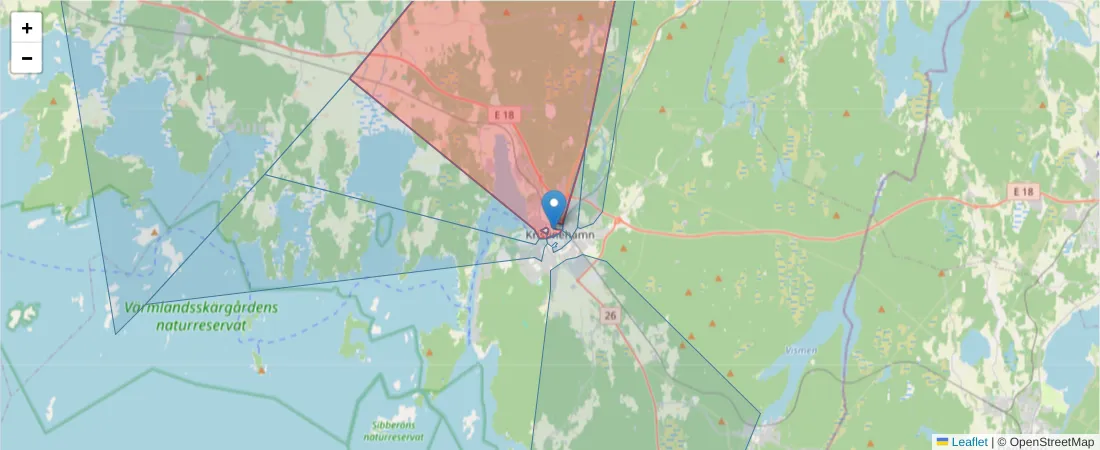Karta över postnummerområdet  och angränsande postnummer i Sverige