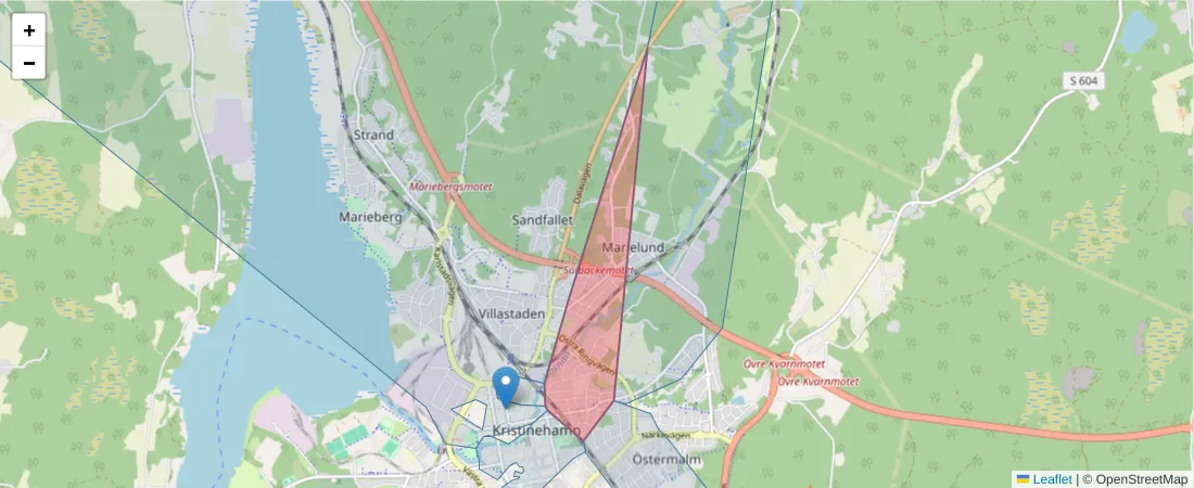 Karta över postnummerområdet  och angränsande postnummer i Sverige