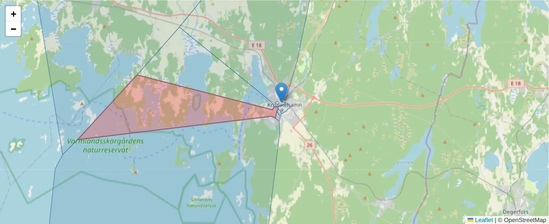 Karta över postnummerområdet  och angränsande postnummer i Sverige