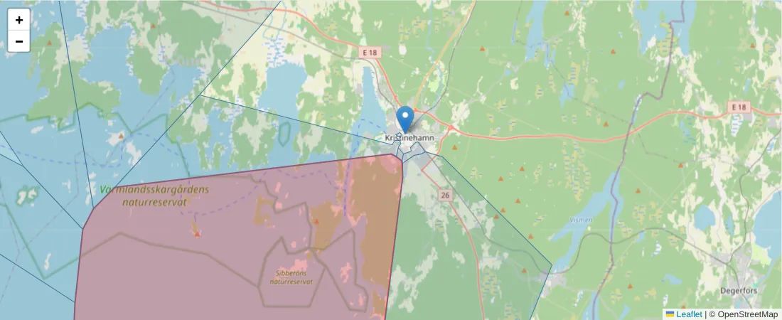 Karta över postnummerområdet  och angränsande postnummer i Sverige
