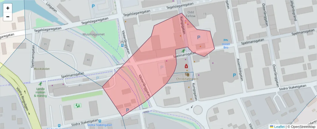 Karta över postnummerområdet  och angränsande postnummer i Sverige