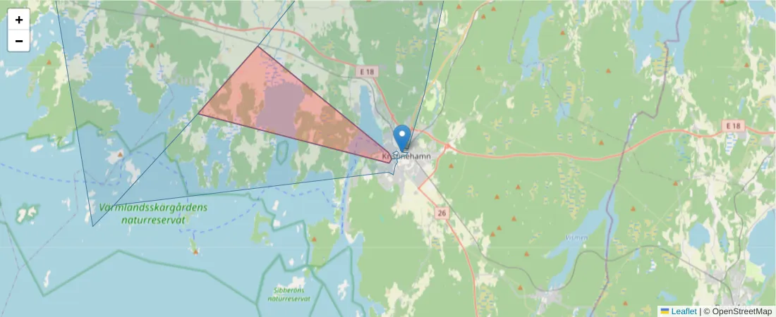 Karta över postnummerområdet  och angränsande postnummer i Sverige