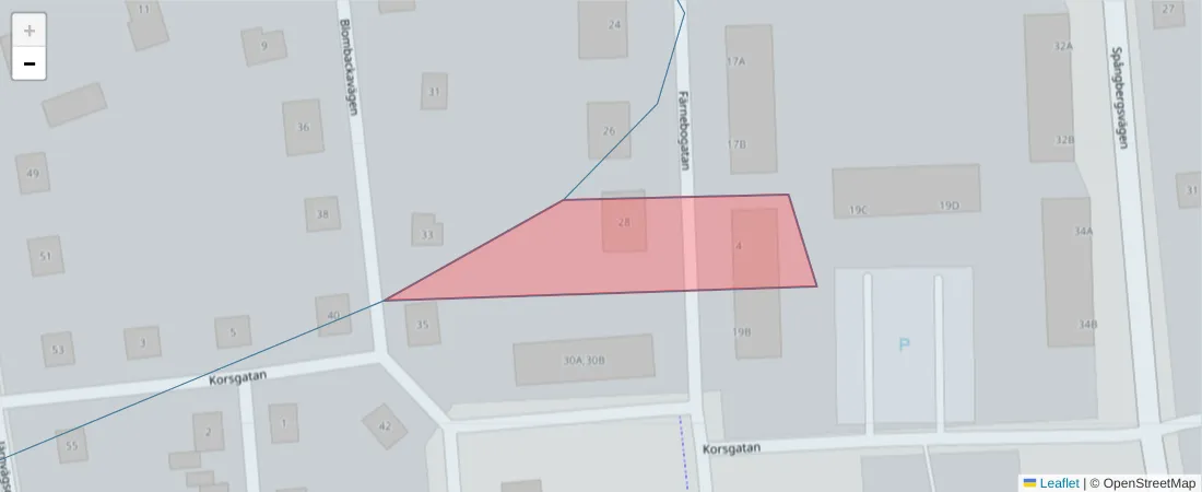 Karta över postnummerområdet  och angränsande postnummer i Sverige