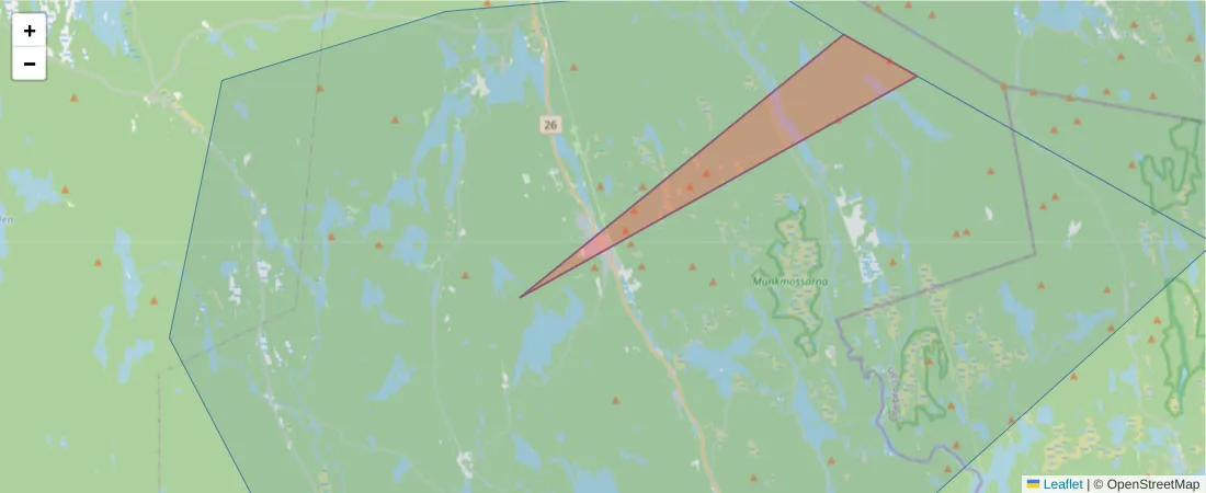 Karta över postnummerområdet  och angränsande postnummer i Sverige