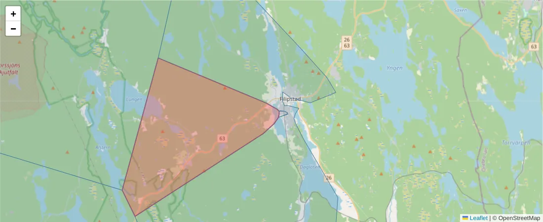 Karta över postnummerområdet  och angränsande postnummer i Sverige